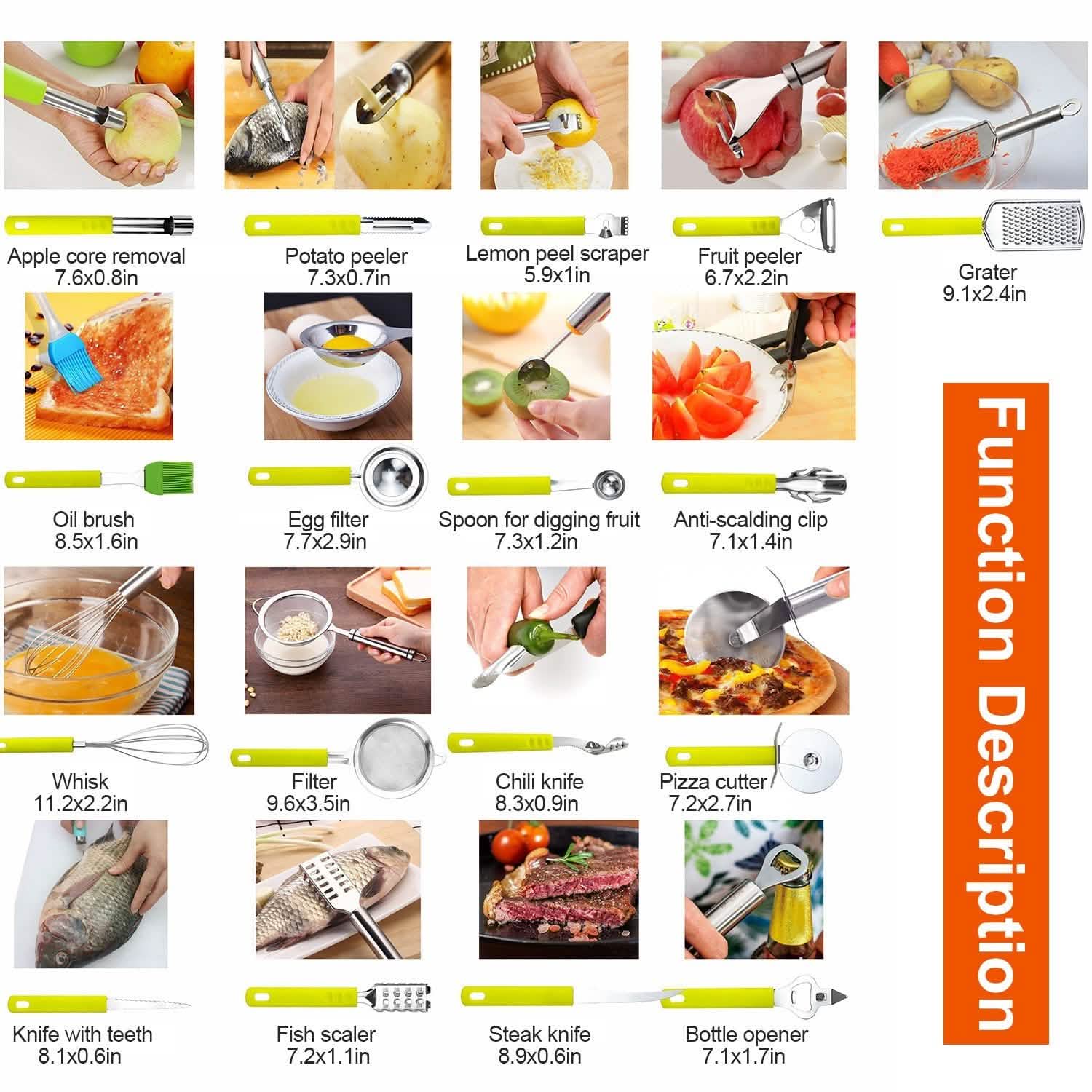 34-Pieces Set: Stainless Steel Kitchen Gadget Tools Set