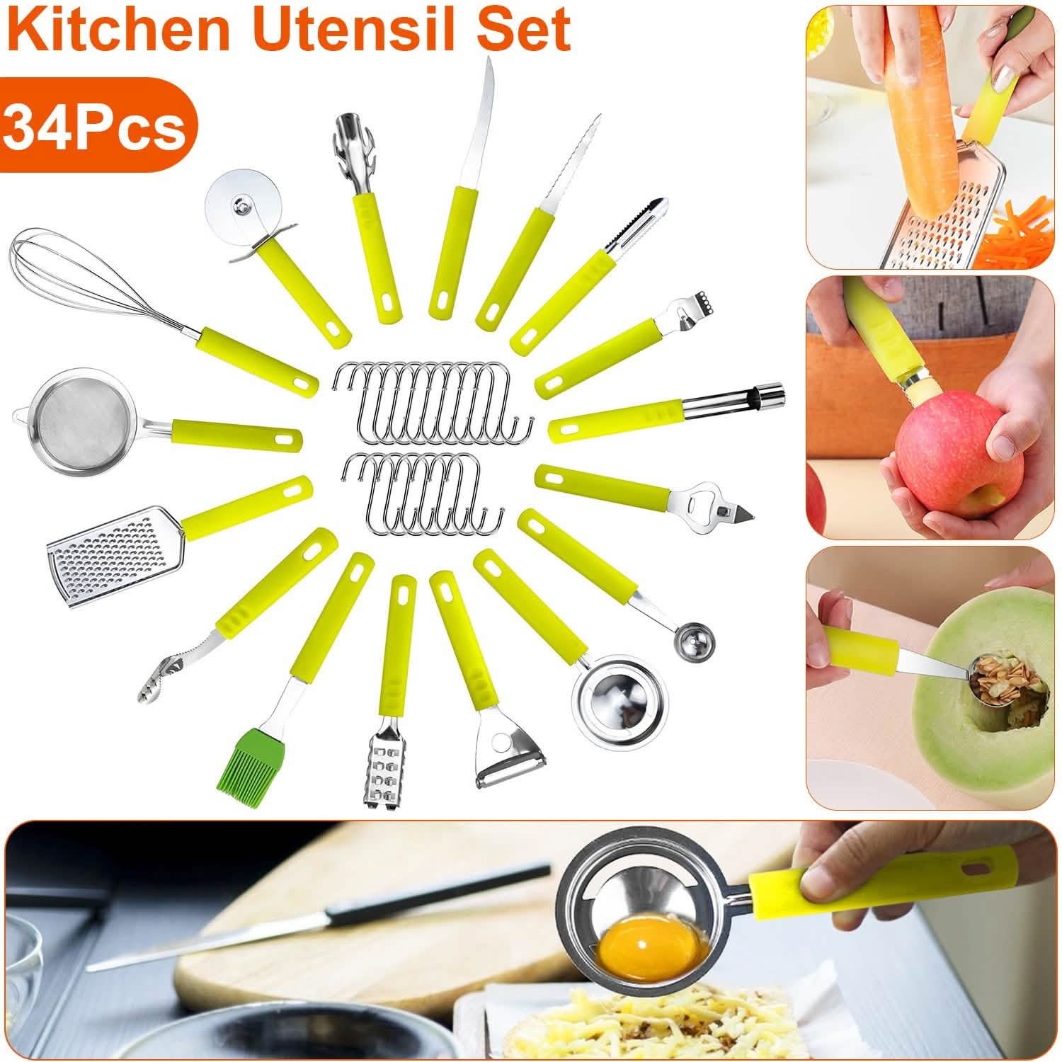 34-Pieces Set: Stainless Steel Kitchen Gadget Tools Set