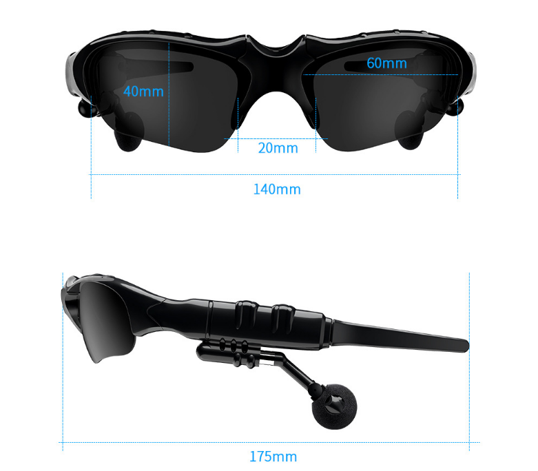 Midnight Black Titan Audio Specs | IPX4 Waterproof Smart Bluetooth 5.0 Sports Sunglasses with Wireless Mic & Open-Ear Audio