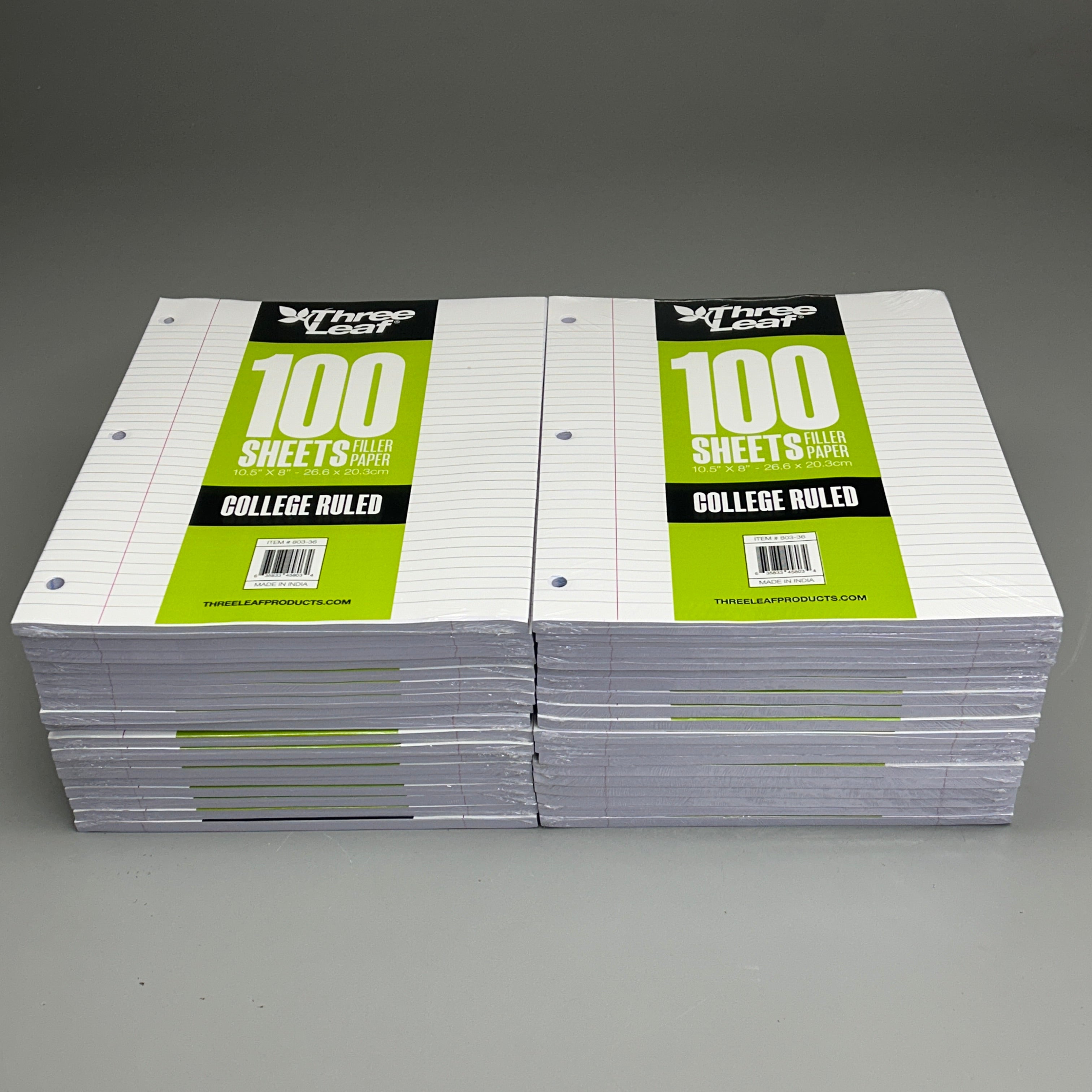 THREE LEAF (36 PACK) Filler Paper College Ruled 100 Count 10.5" x 8" (New)