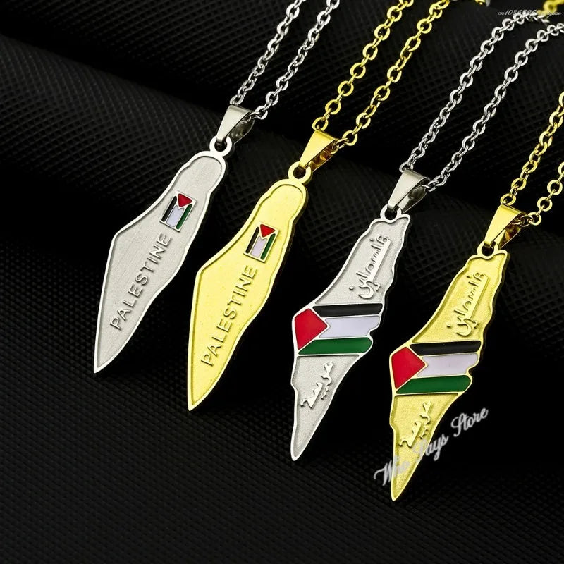 Stainless steel Palestine map necklace for men and women