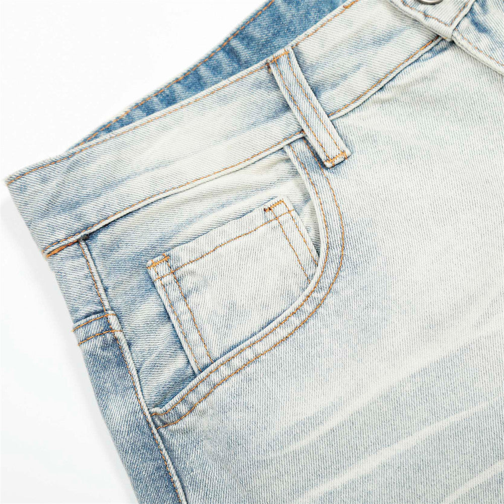 American Cleanfit Washed Denim Long Pants Men's Vintage Street Fashion Loose Straight Leg Distressed Wide Leg Dad Trousers