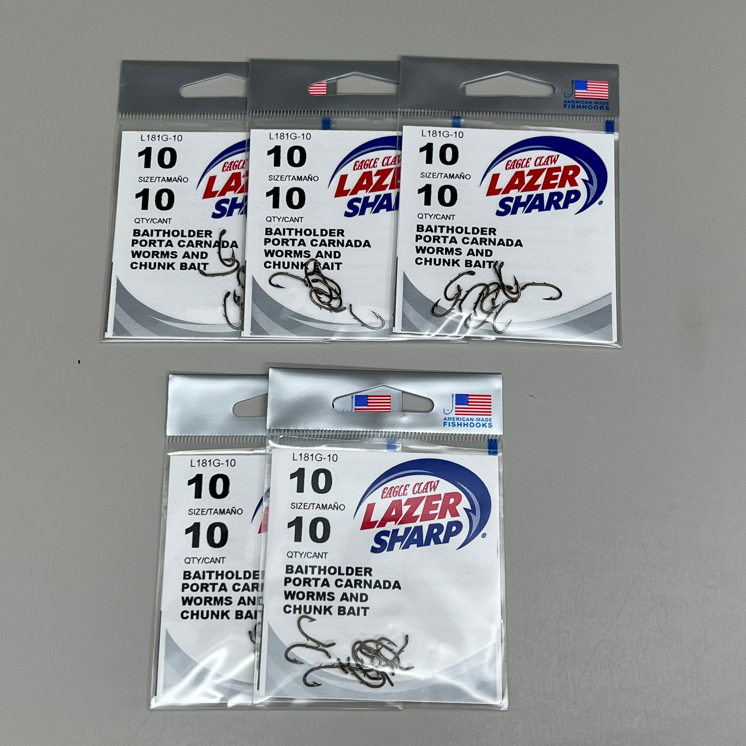 EAGLE CLAW (5 PACK) Sharp Worms & Chunk Baitholder Hook Bronze #10 10pc L181G-10