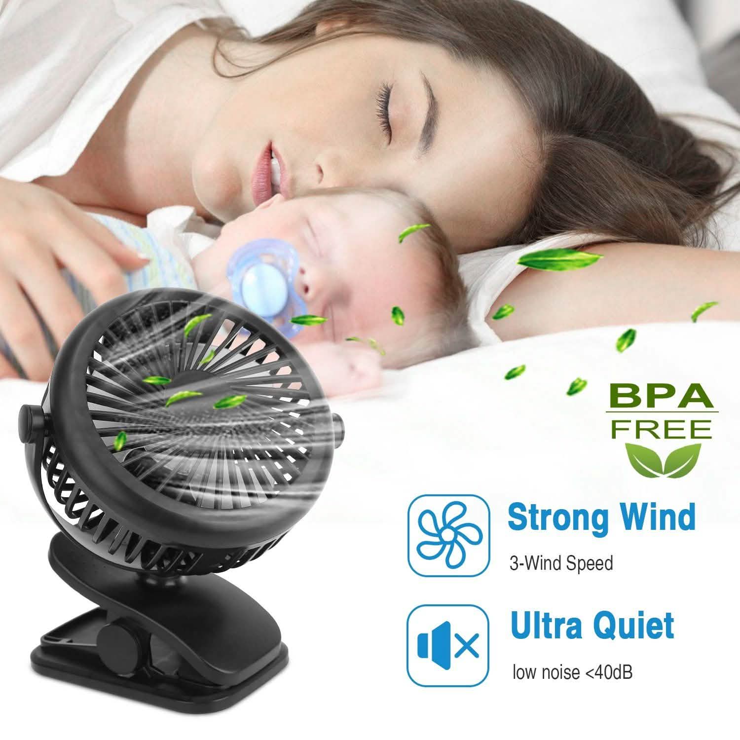 360 Degree Clip On Fan Quiet Rechargeable