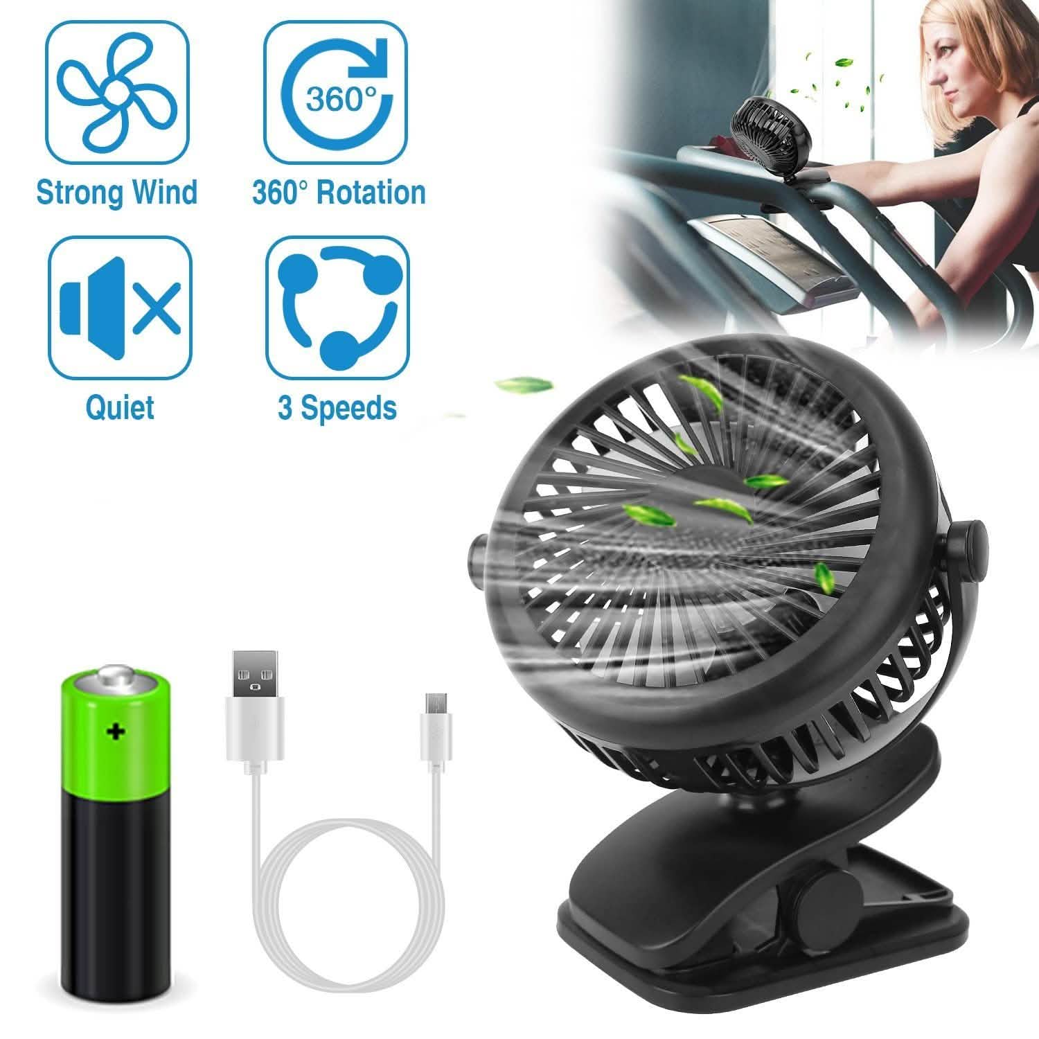 360 Degree Clip On Fan Quiet Rechargeable