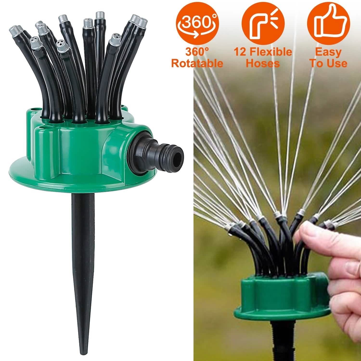 360° Flexible Lawn Sprinkler Automatic 12 Tubes Garden Water Irrigation Sprayers