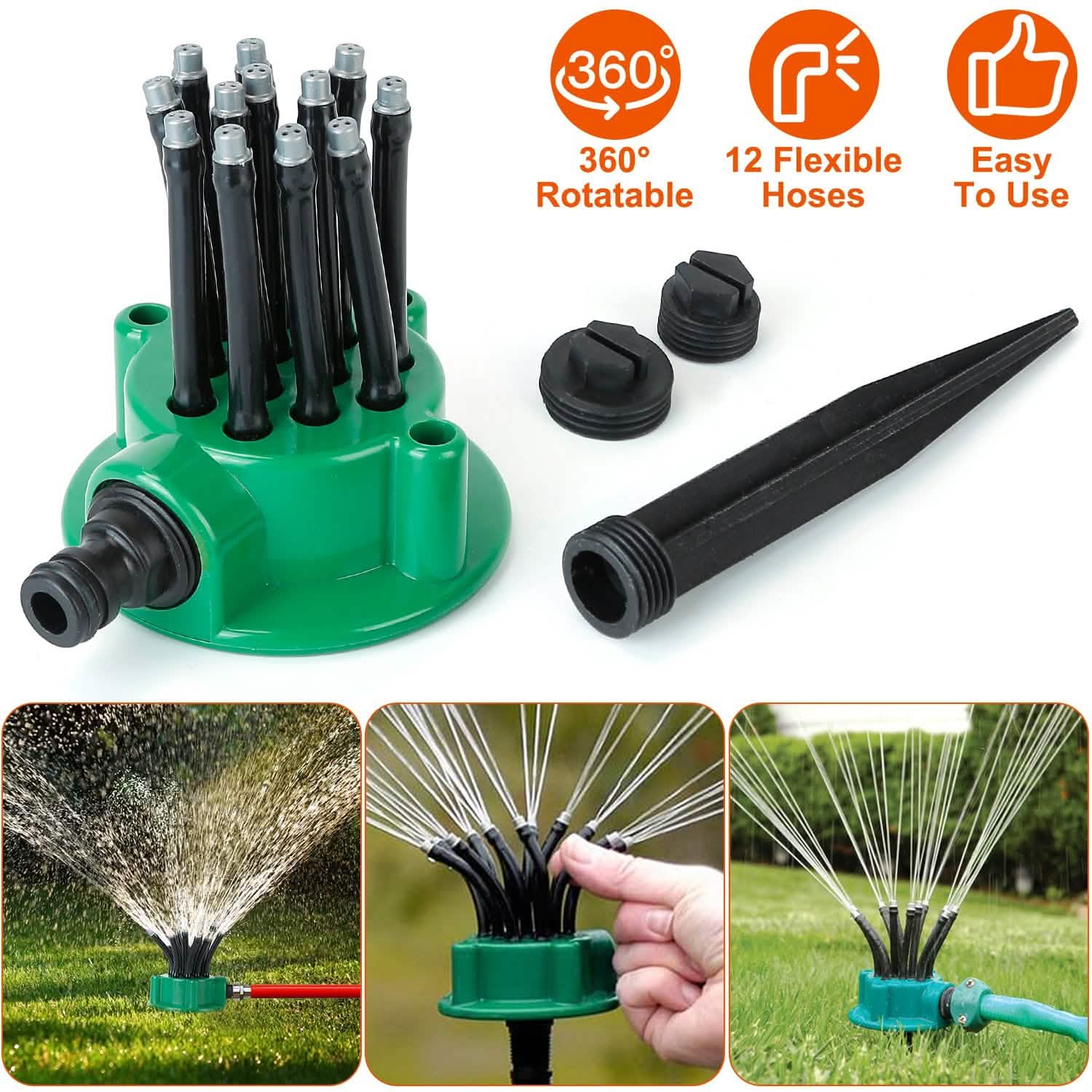 360° Flexible Lawn Sprinkler Automatic 12 Tubes Garden Water Irrigation Sprayers