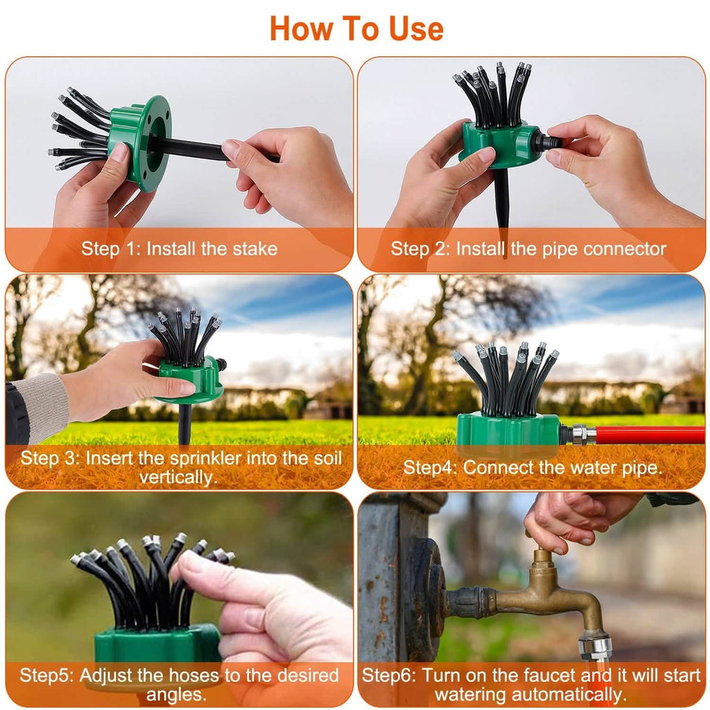 360° Flexible Lawn Sprinkler Automatic 12 Tubes Garden Water Irrigation Sprayers