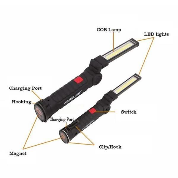 360° Rotation Inspection Lamp LED + COB Flexible Cordless Rechargeable Work Light