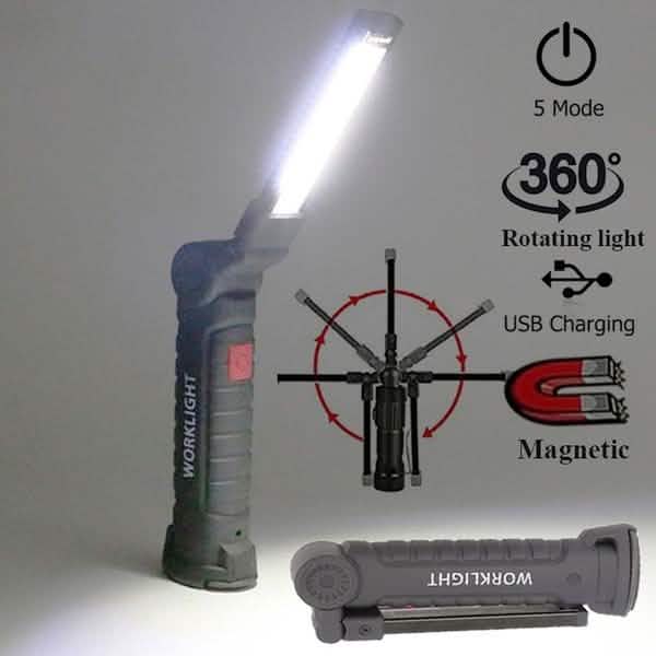 360° Rotation Inspection Lamp LED + COB Flexible Cordless Rechargeable Work Light