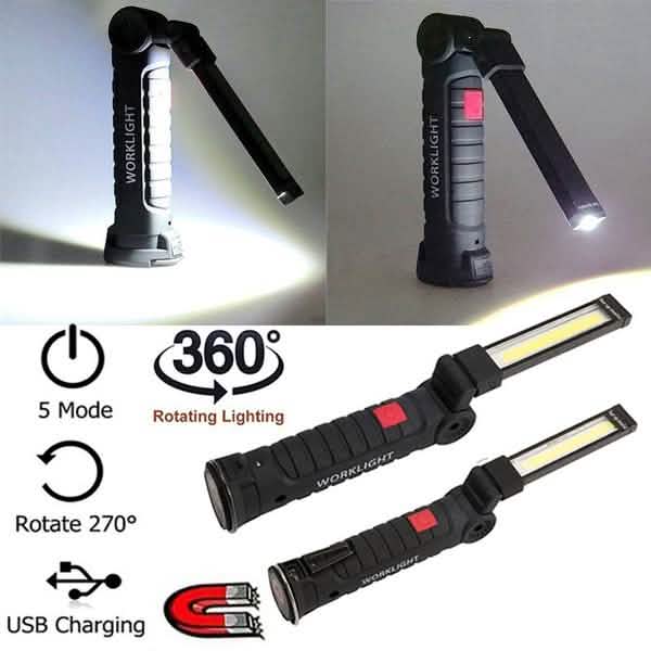 360° Rotation Inspection Lamp LED + COB Flexible Cordless Rechargeable Work Light