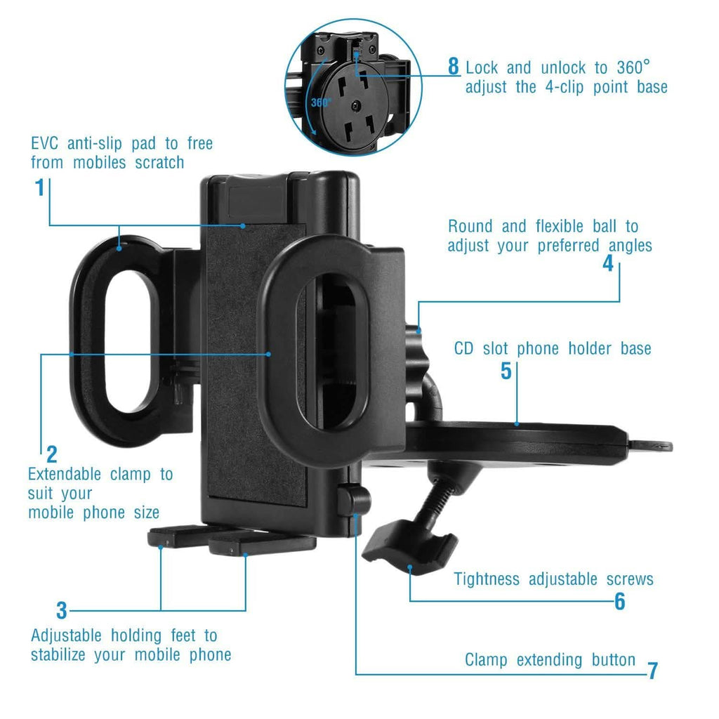 360° Universal CD Slot Car Phone Mount