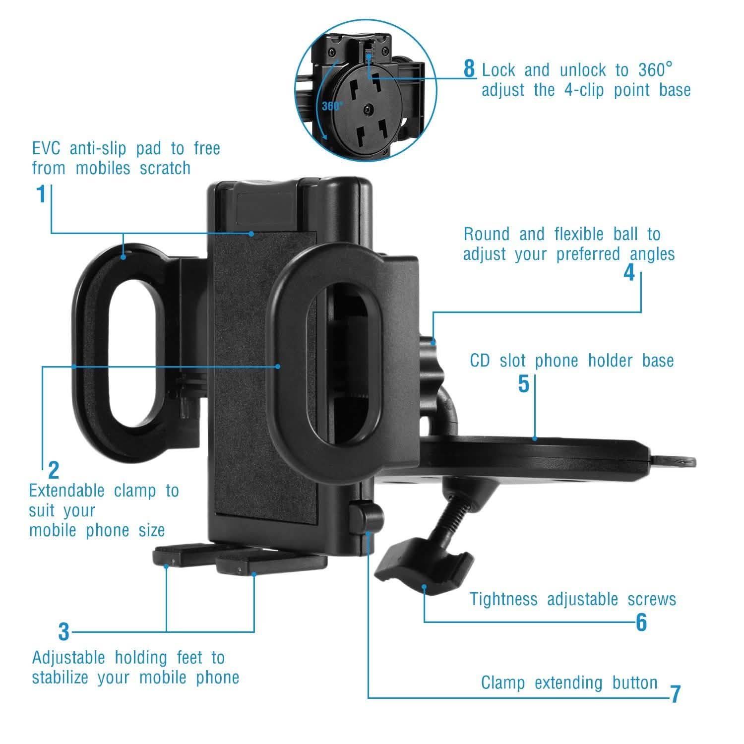 360° Universal CD Slot Car Phone Mount