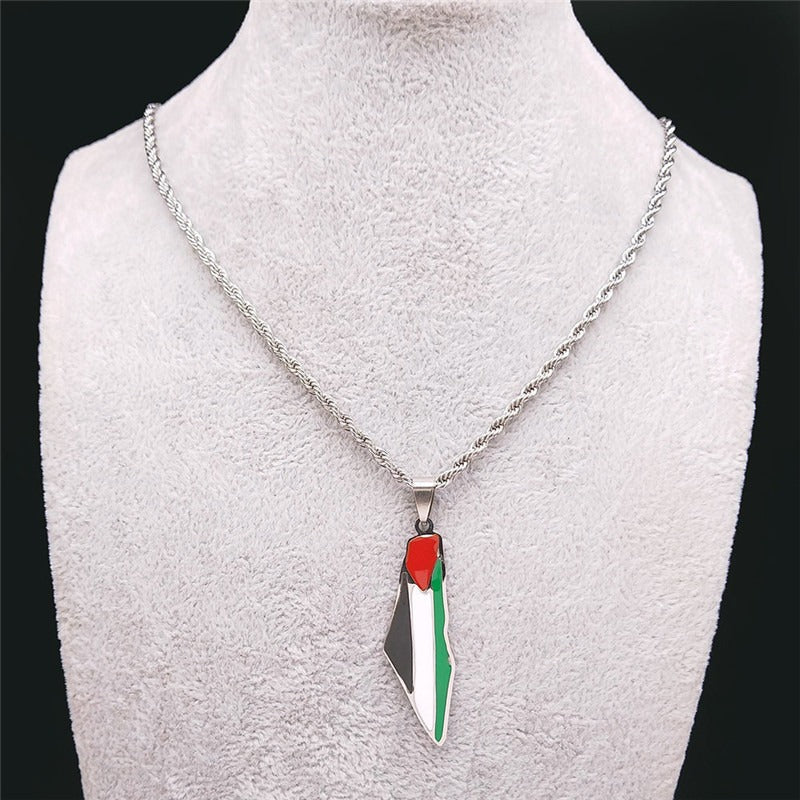 Palestine Map Pendant Necklace Stainless Steel Fashion Personality Pendant