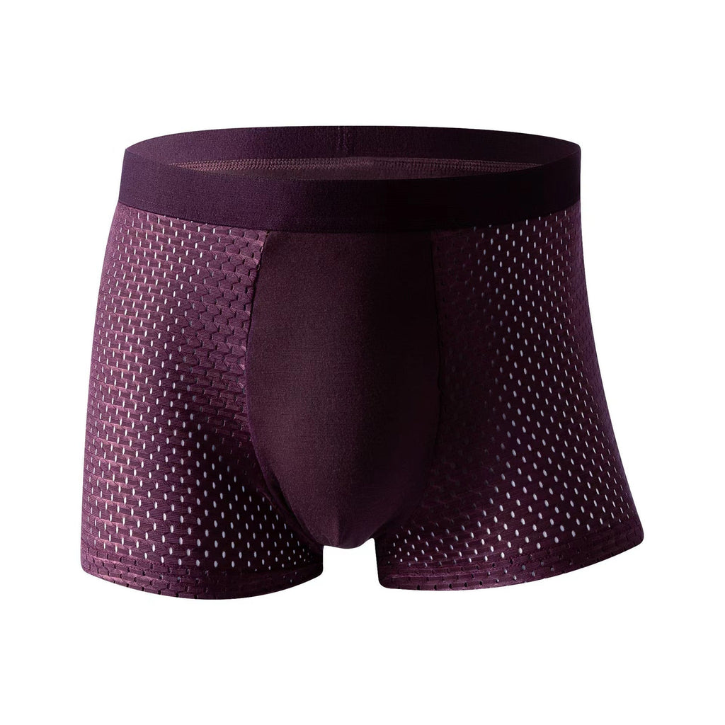 Modal Solid Ice Silk Antibacterial Underwear for Men's Mid Waist Breathable Four Square Corner Underwear