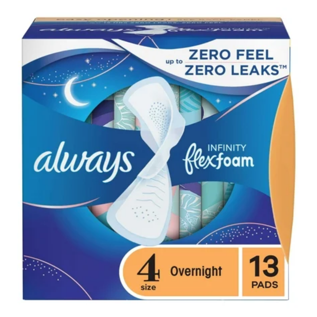 Always Infinity FlexFoam Size 4 Overnight Wings (13 Pads)