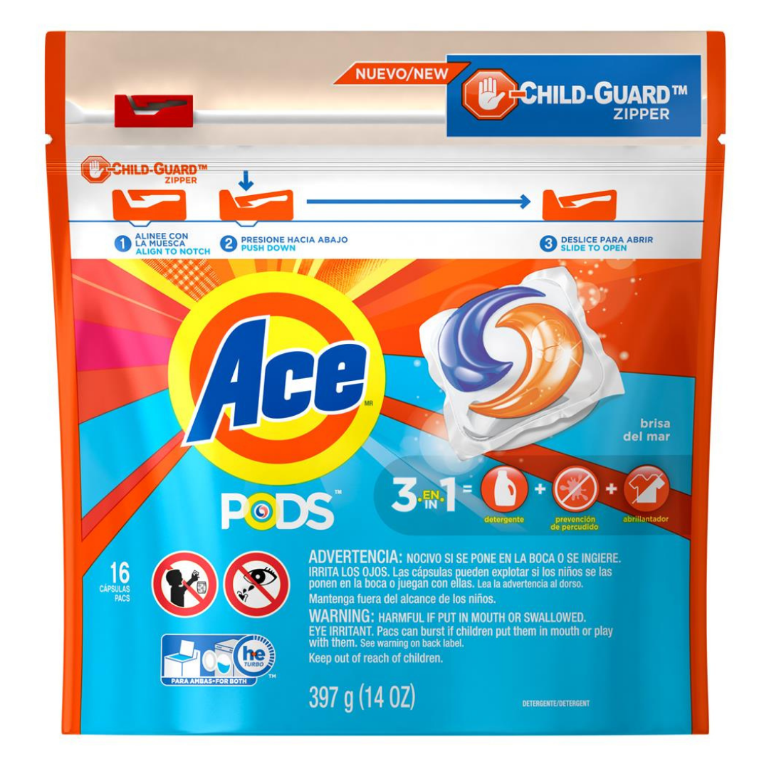 Ace Pods 3-in-1 Laundry Detergent Capsules Sea Breeze (16 ct)