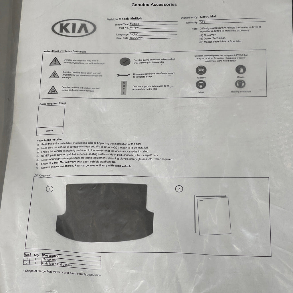 KIA Niro Cargo Mat Carpeted Cargo Liner G5. 12AC2. 0 FH G5F12-AC200