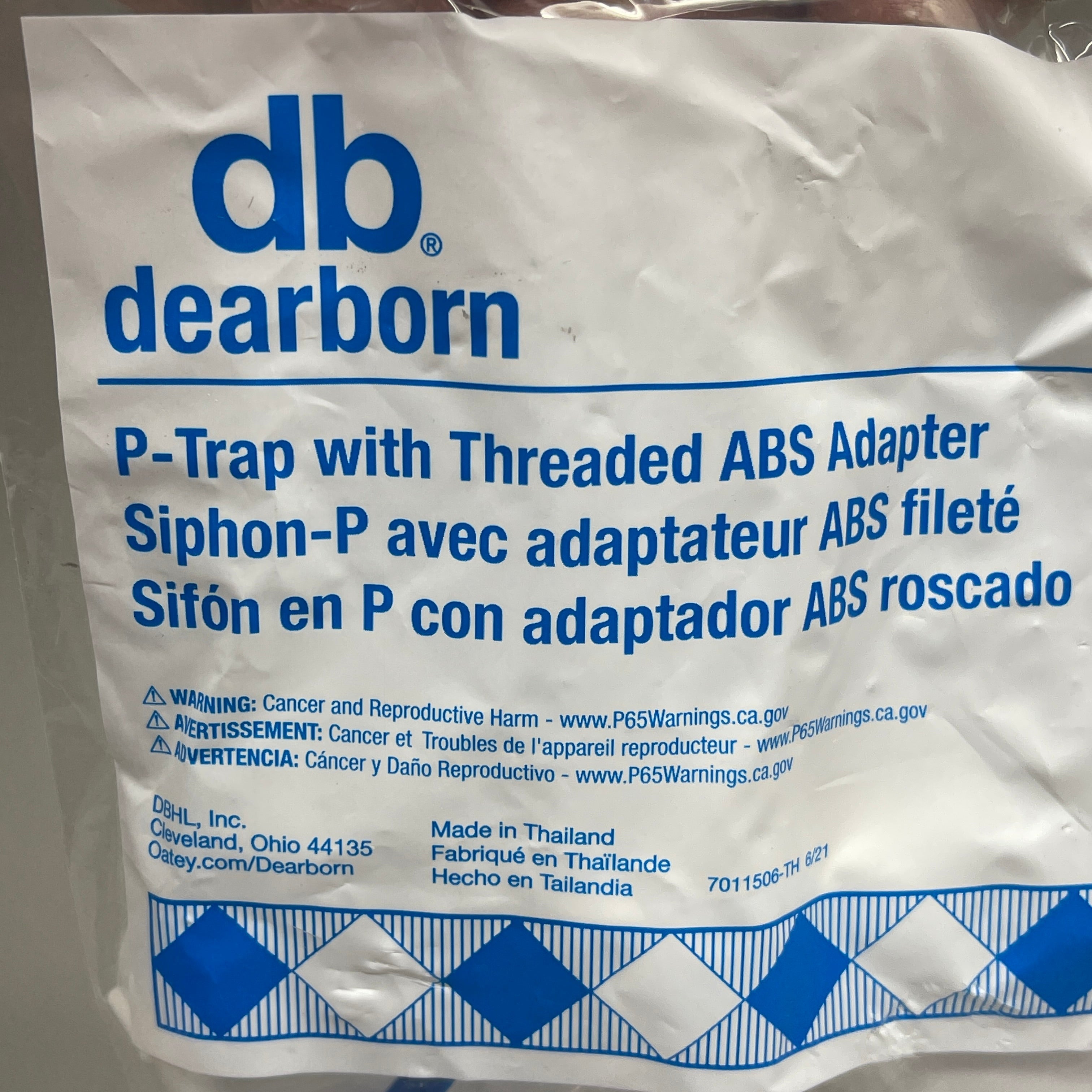 DB DEARBORN 1-1/2” P-Trap w/ Threaded ABS Adapter White P9704AB