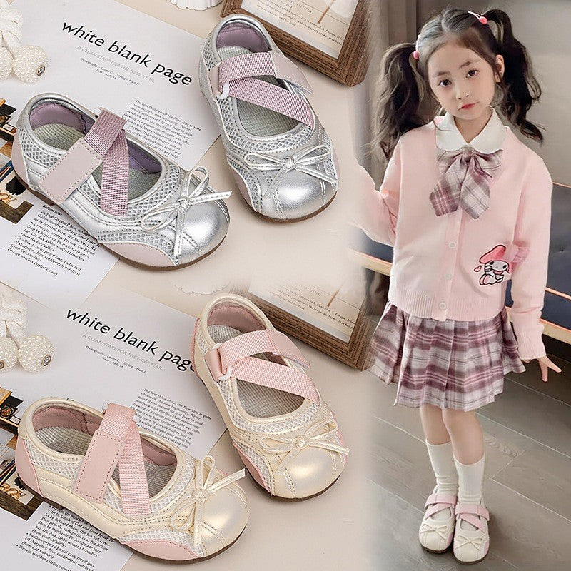 2026 Spring & Autumn Girls Shallow Mouth Leather Shoes, Retro Mary Jane Flats, Versatile Soft Leather Bow Ballet Shoes