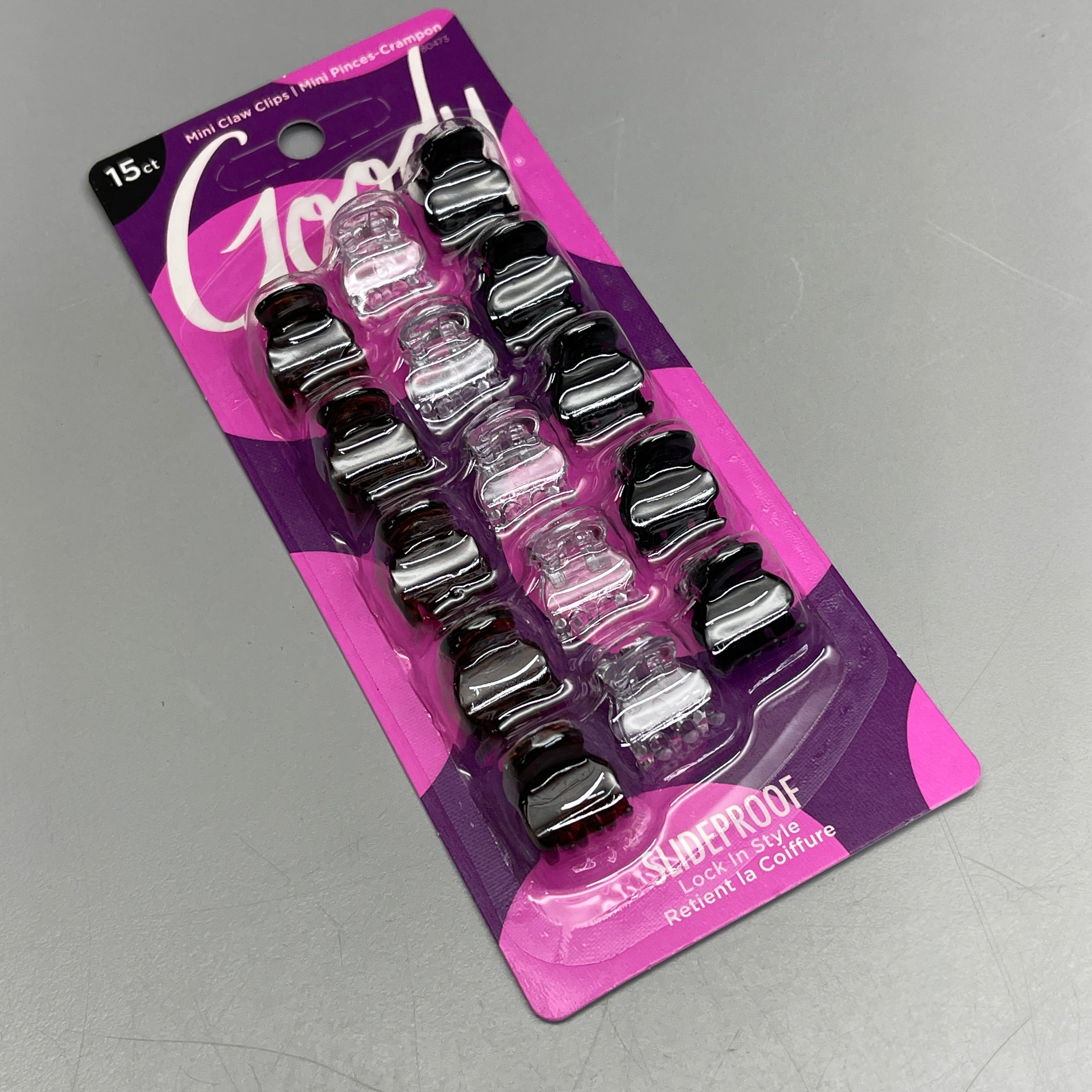 GOODY 3 Sets of 15! Mini Claw Hair Clips 45 CT Black/Brown/Clear 3000136 (New)