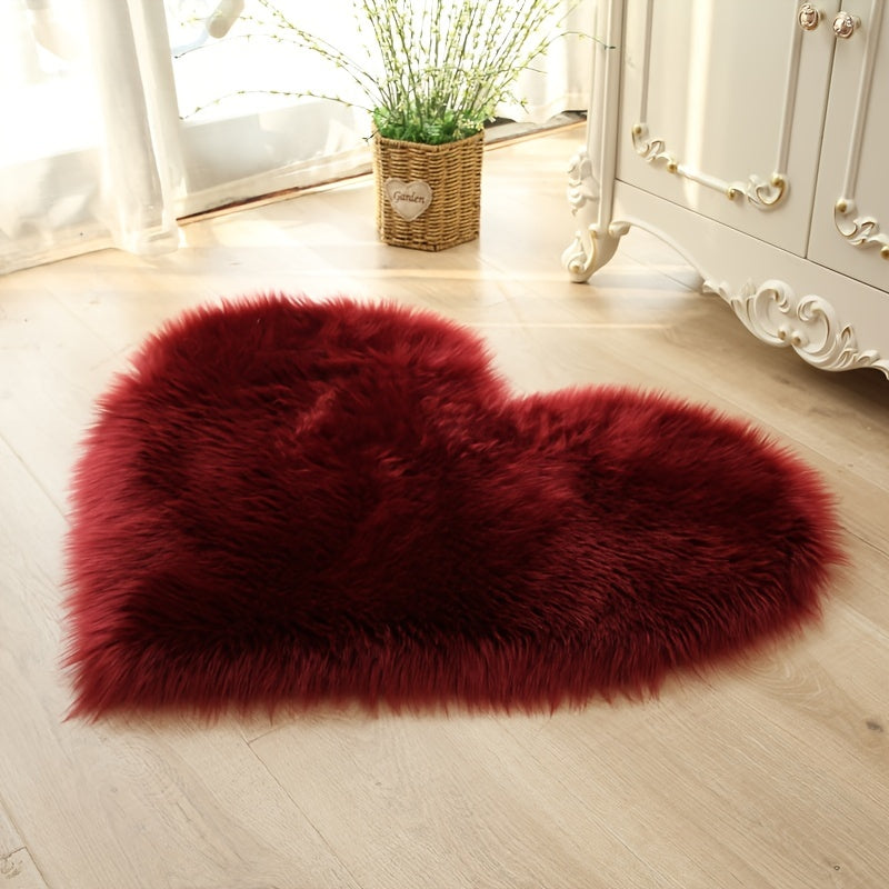 1pc Faux Fur Room Rug, Heart Shaped Plush Rug, Fluffy Carpet For Living Room Bedroom Sofa, Shaggy Carpet Area Mat 50*60cm/19.68*23.62in