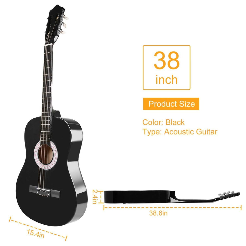 38" Acoustic Beginners Guitar with Guitar Bag Strap Tuner Extra String