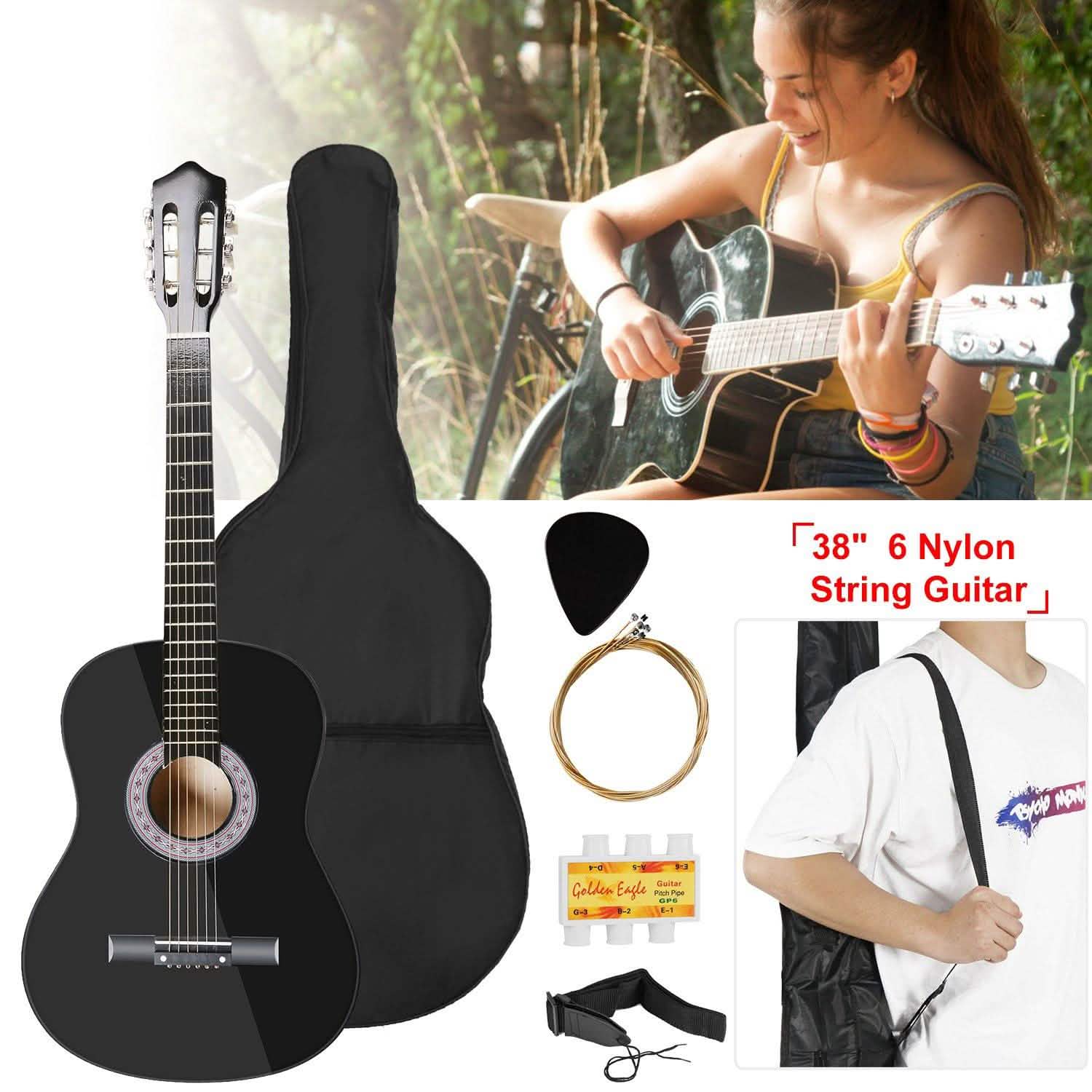 38" Acoustic Beginners Guitar with Guitar Bag Strap Tuner Extra String