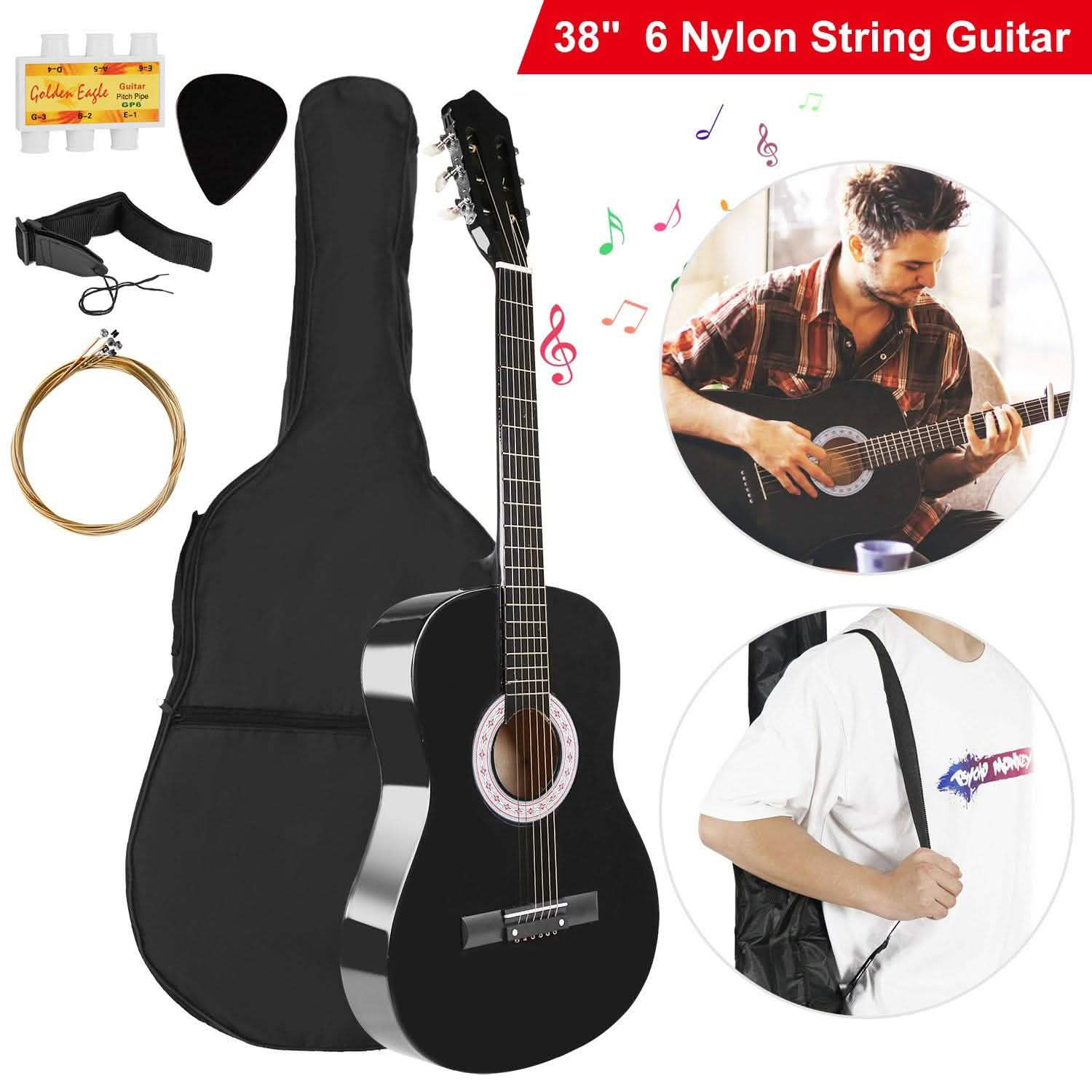 38" Acoustic Beginners Guitar with Guitar Bag Strap Tuner Extra String