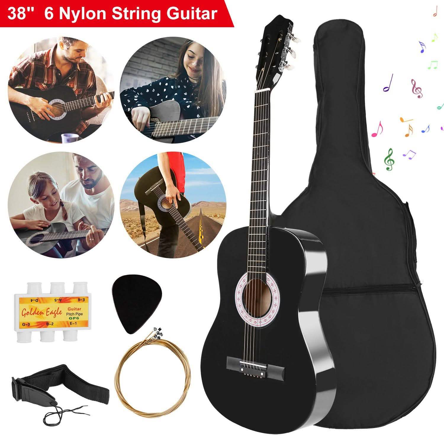 38" Acoustic Beginners Guitar with Guitar Bag Strap Tuner Extra String
