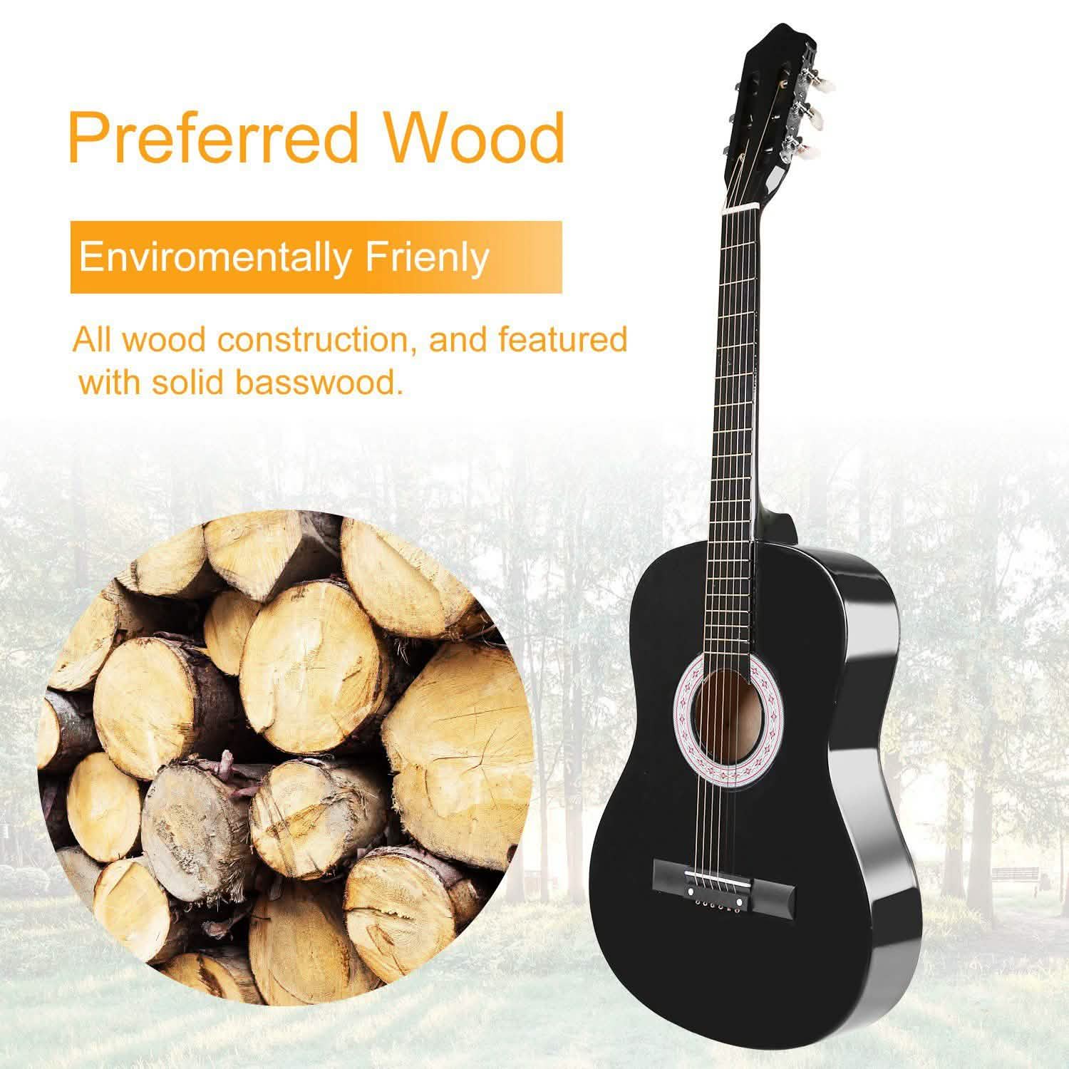38" Acoustic Beginners Guitar with Guitar Bag Strap Tuner Extra String
