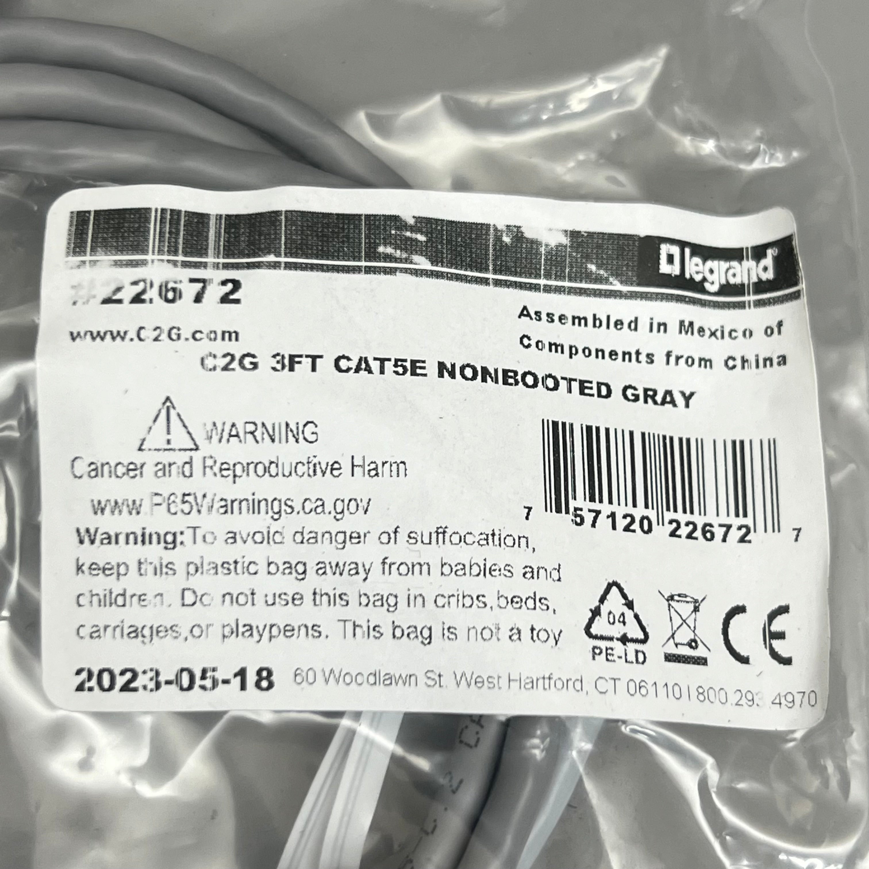 LEGRAND C2G 3 PACK Cable 3FT CAT5E Non-Booted Gray