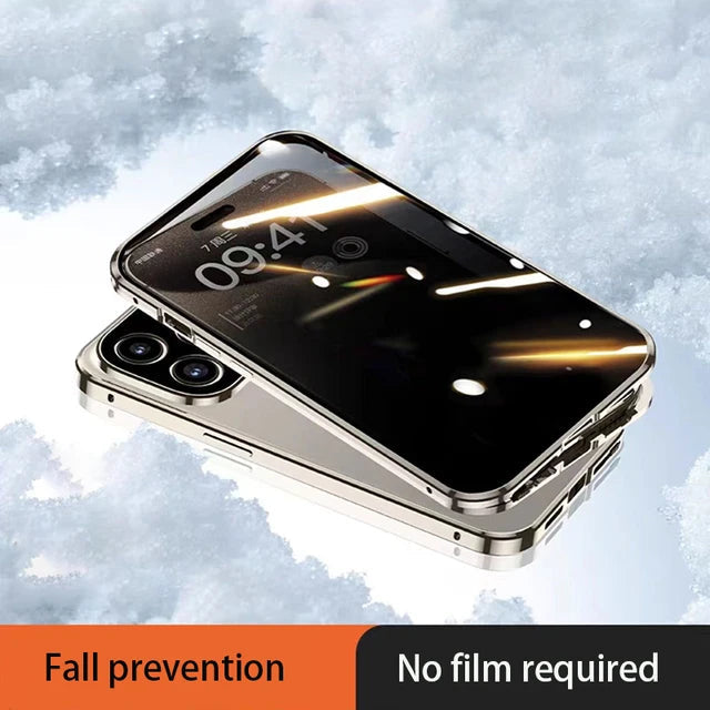 Magnetic Tempered Glass Privacy Metal Case For iphone 15 14 13 12 XR 11 Pro MAX X 7 8 6 Plus 360 Magnet Antispy Protective Cover