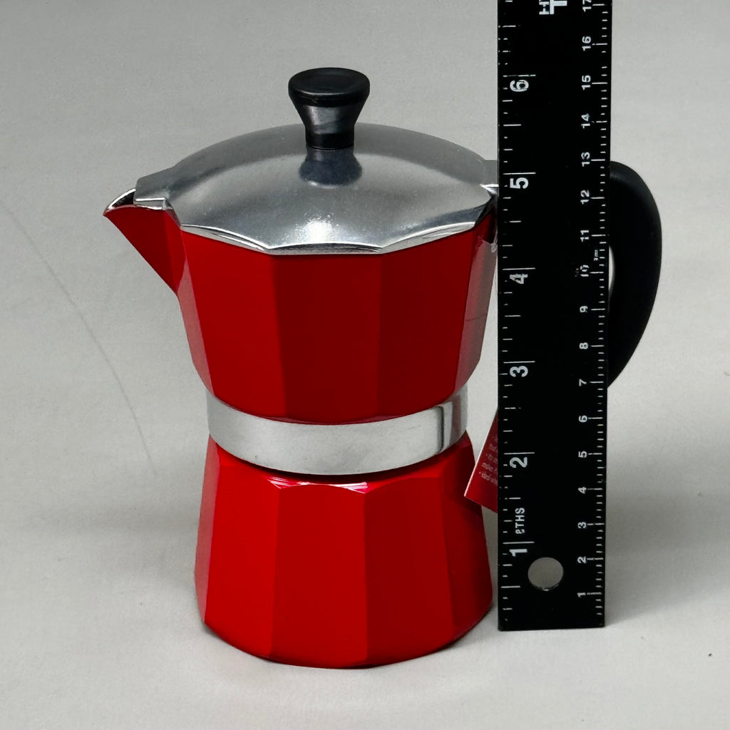 COOK PREP EAT Aluminum Espresso Coffee Stay Cool Handle 3-Cup Capacity Red 33122