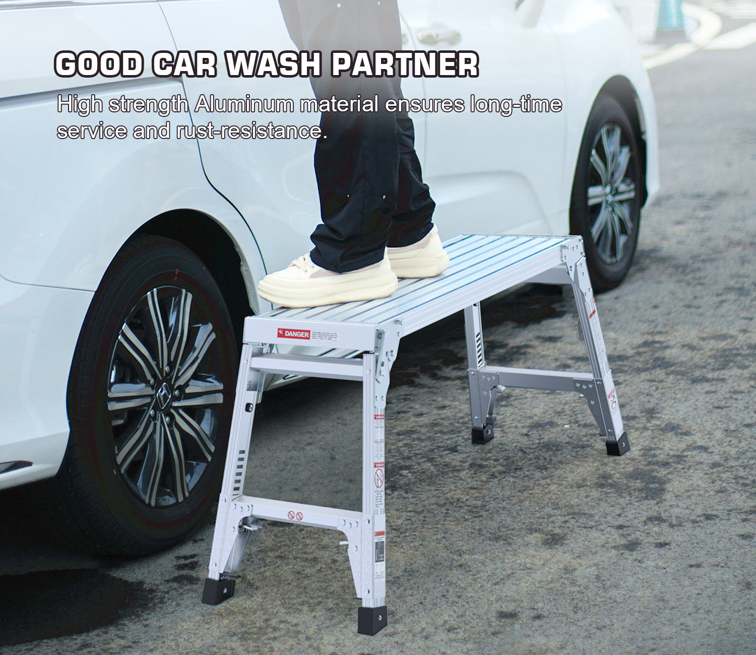 Aluminum Work Platform Large Size Step Stool Folding Portable Work Bench 40" Width Telescopic Feet 22" -27.5" Height Adjustable