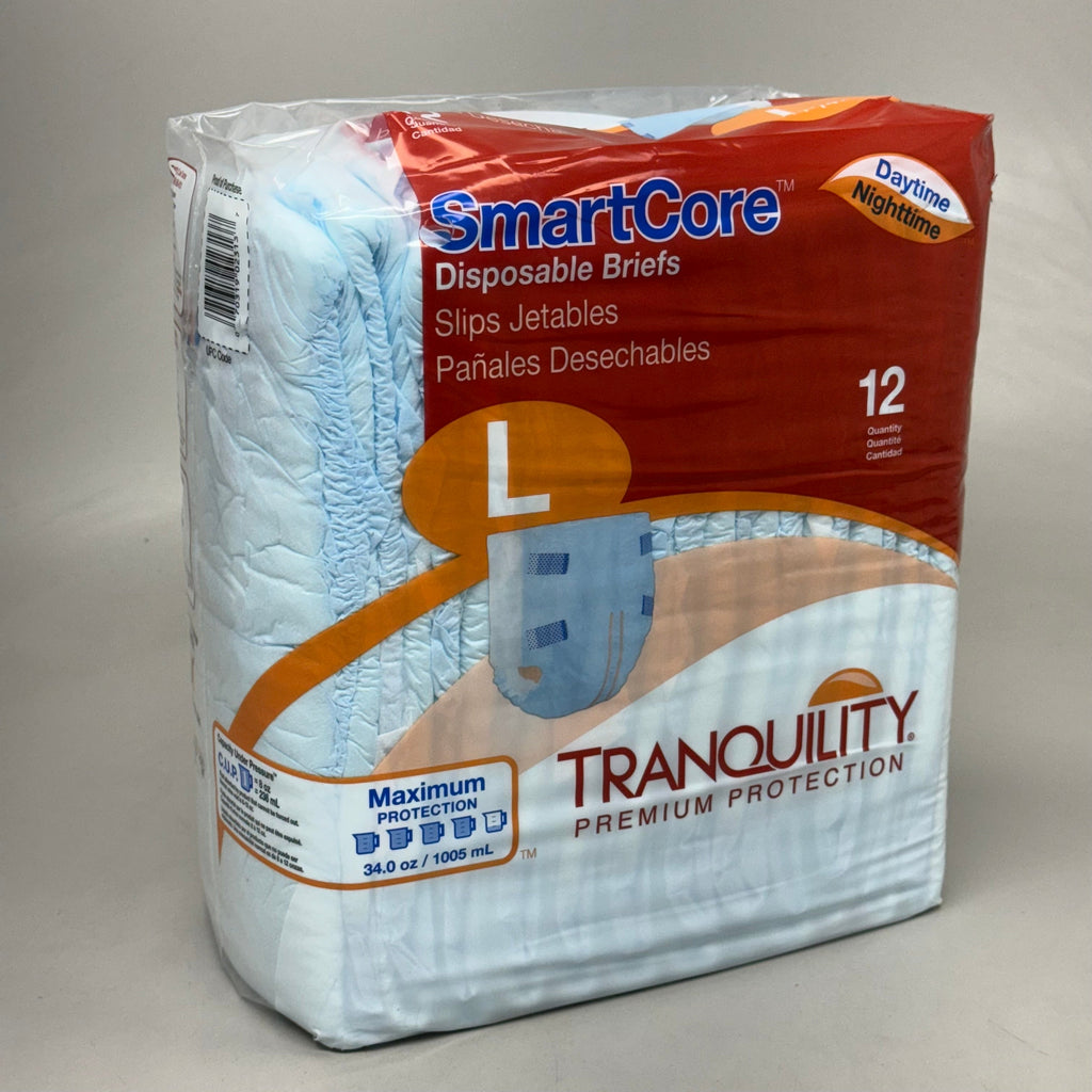 SMARTCORE (4 PK!) of 12 Tranquility Premium Protection Adult Diapers Latex Free Size L