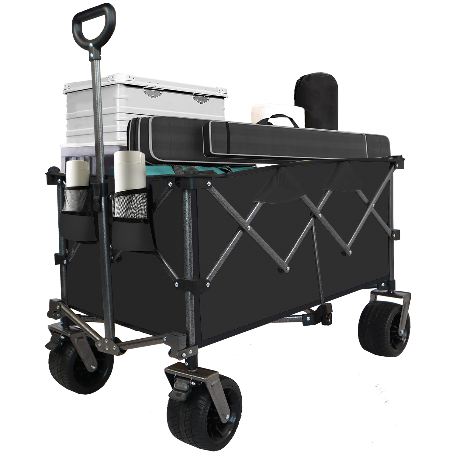 Collapsible Folding Wagon Push Pull Foldable Beach Wagon Cart