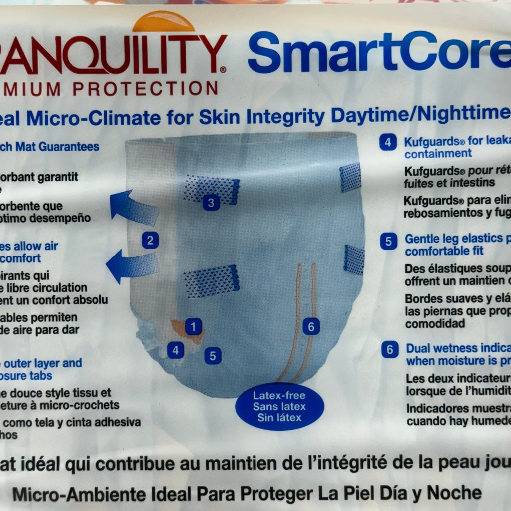 SMARTCORE (4 PK!) of 12 Tranquility Premium Protection Adult Diapers Latex Free Size L