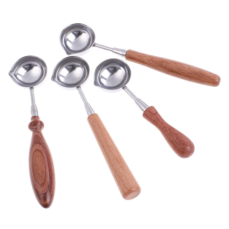 Anti-Hot Sealing Wax Spoon Wood Handle Retro Wax Stamping Spoons Invitation Cards Decorative Stamps Craft
