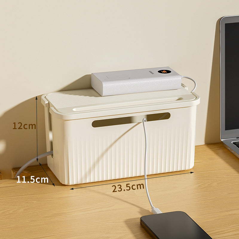 Desktop Plug Socket & Cable Organizer – Black/White Storage Box for Charging/Data Cables