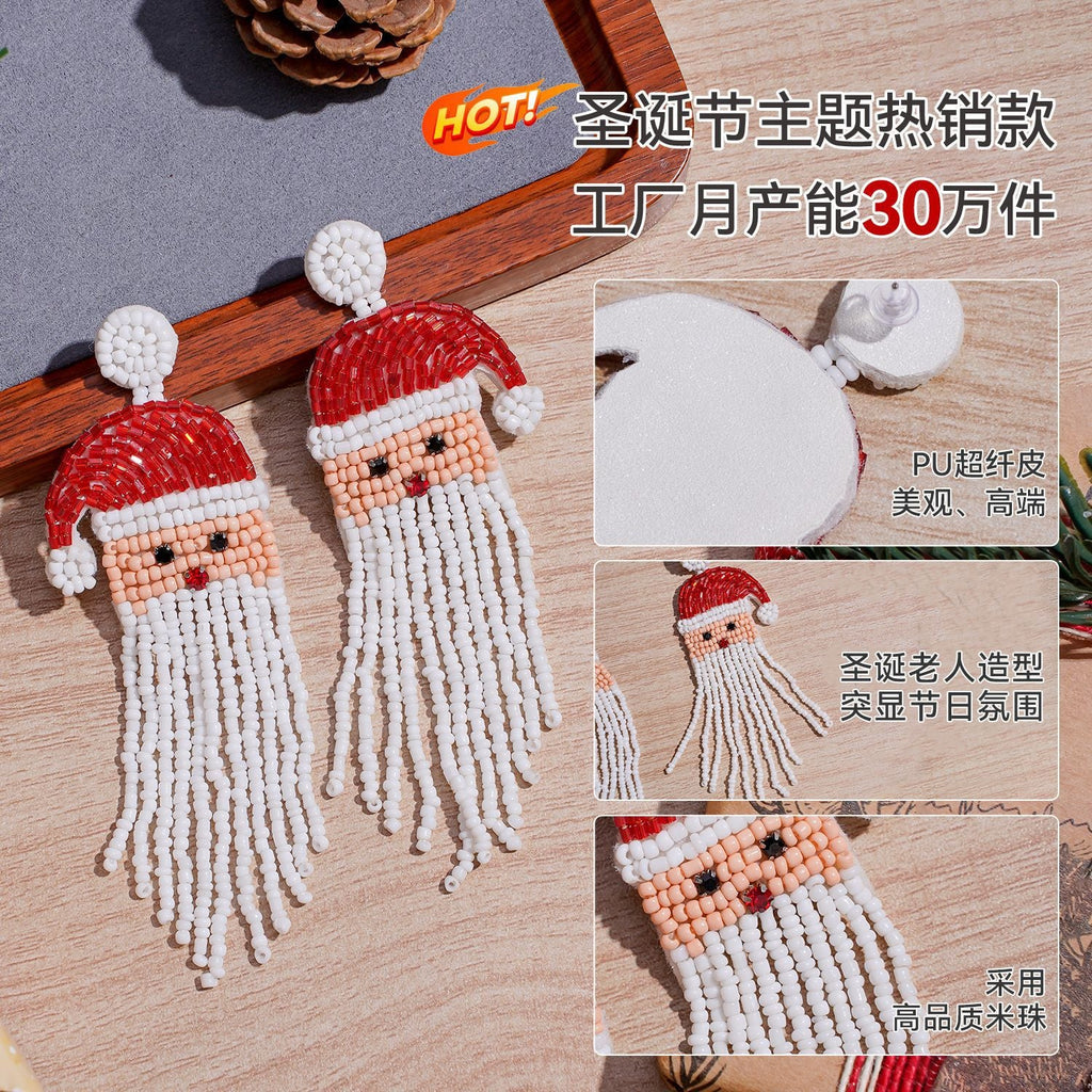 Christmas Day Earrings Earrings Handmade Beads Christmas Old Man Cartoon Character Tassel Rice Beads Earrings
