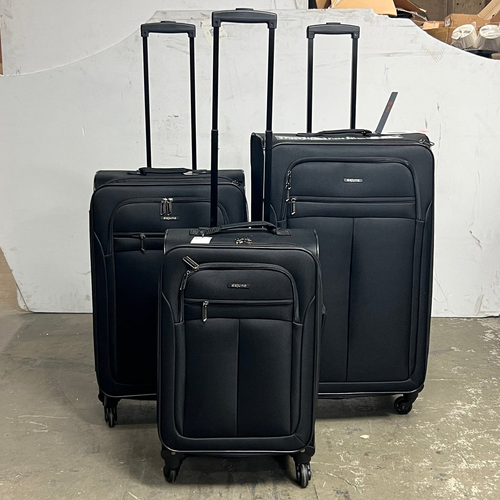 DEJUNO (3 PACK) Lightweight Expandable Spinner Luggage Suitcase Set Black 2302DJBF