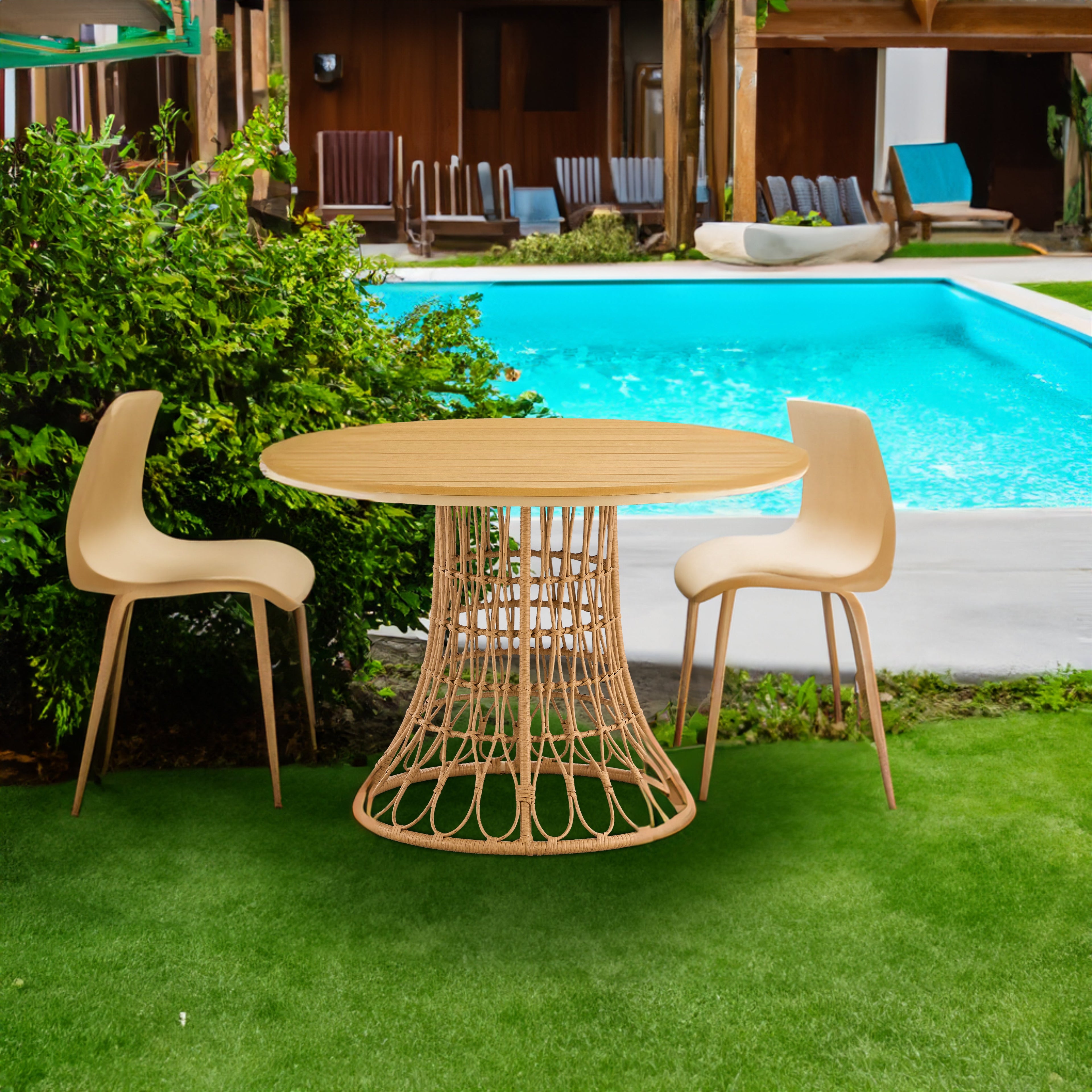Outdoor dining simple bamboo chair table
