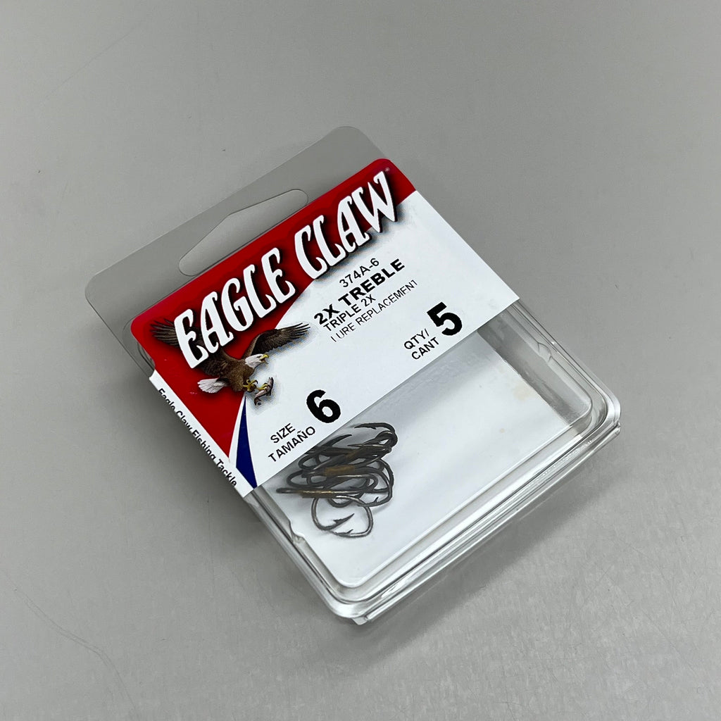 EAGLE CLAW (5 PACK) Curved Point 2X Treble Hook Lure Repla Bronze #6 5pc 374A-6