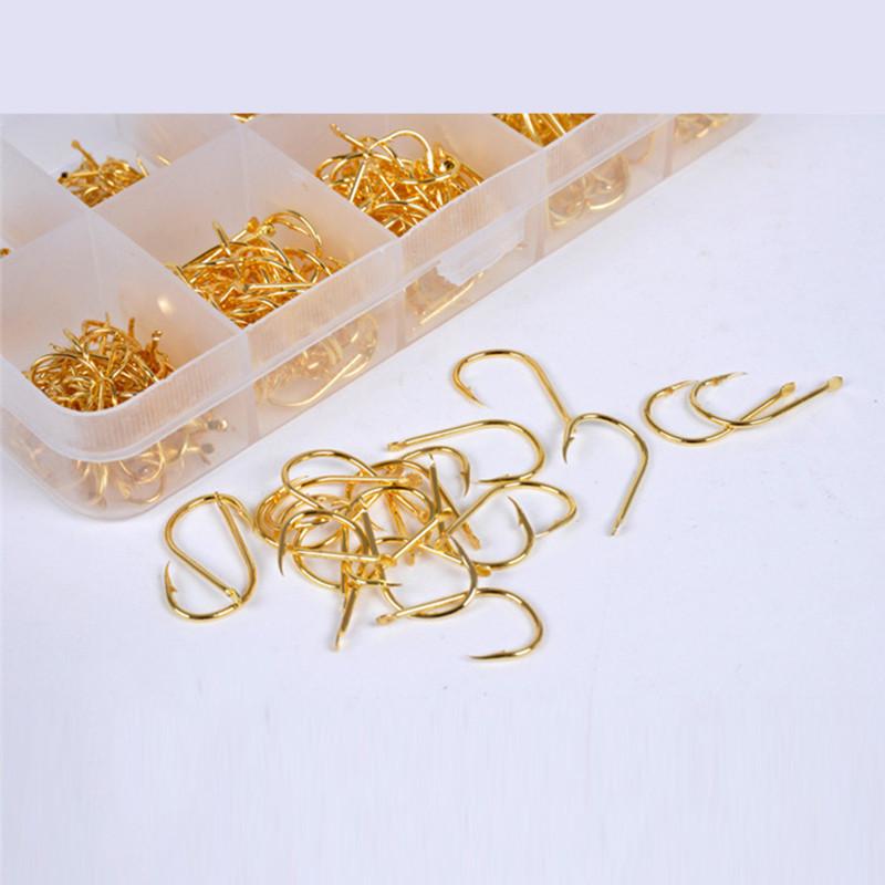 LEO 500pcs/box Multiple Sizes Golden Fishing Hooks Anti-corrosion Flat Head Barbed