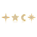 S925 Small Ins 4 Piece Set Star Octagonal Star Four Point Star Moon Earring Set