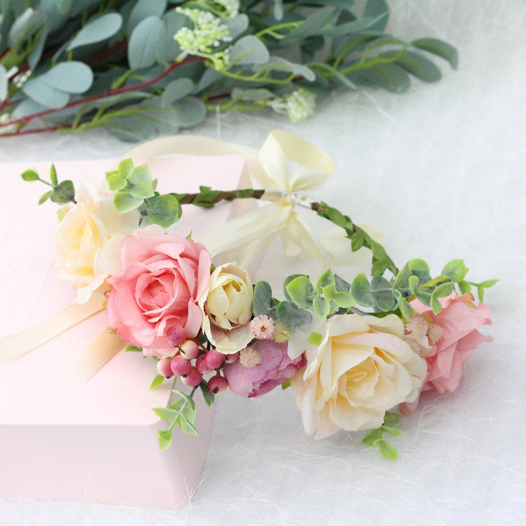 Spring and summer flower garland headwear simulation rose crown water grass headband bride travel photography hair accessories