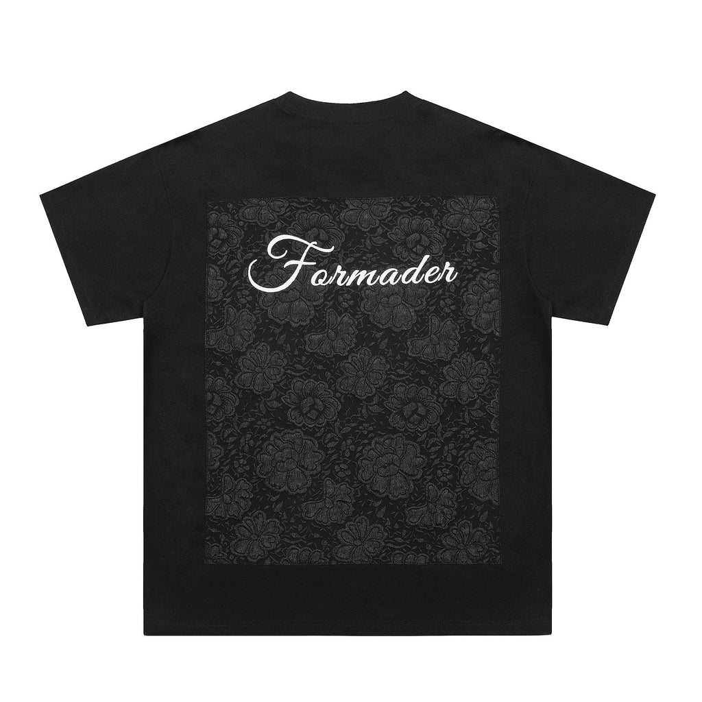 Niche High Street Floral Letter Print Short Sleeve T-Shirt INS Trendy American Summer Men's Casual Crew Neck Half Sleeve
