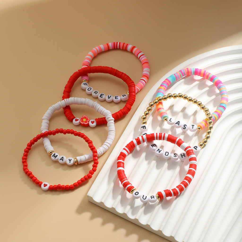 Bohemian style colorful soft ceramic elastic letter LOVE bead bracelet Bracelet