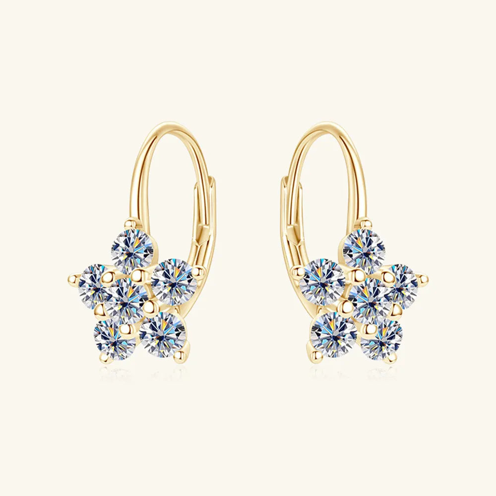 1.2 Carat 925 Sterling Silver Moissanite Flower Huggie Earrings